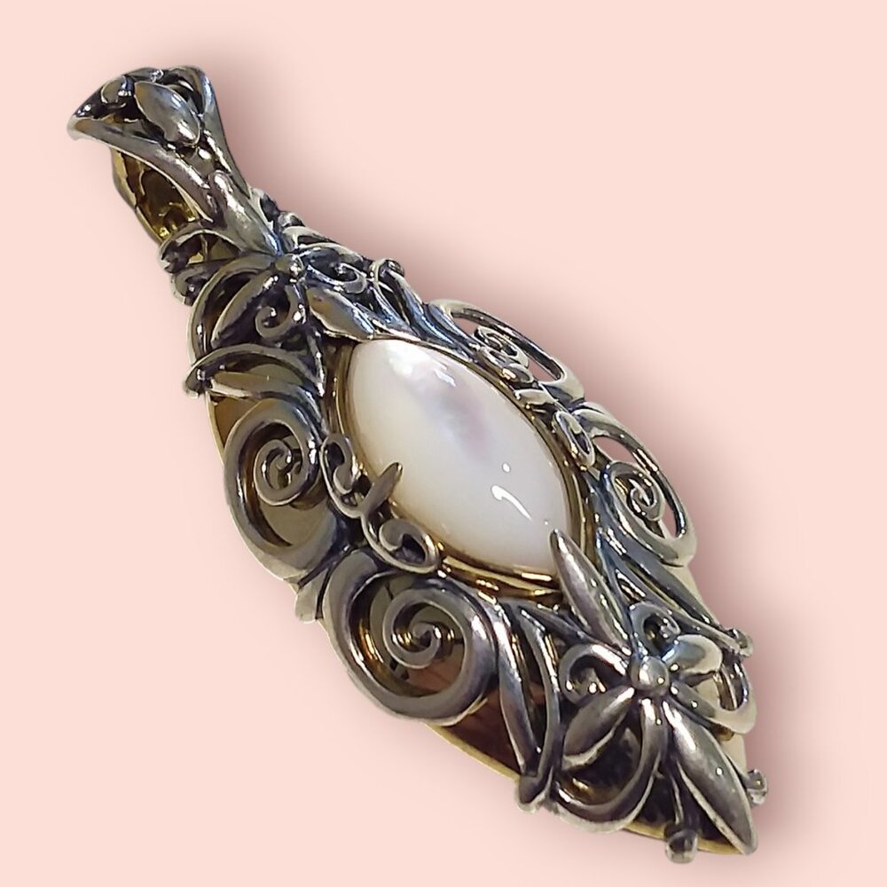 Carolyn Pollack Enhancer Pendant 925 Sterling Silver Brass Pearl Scroll Whimsy